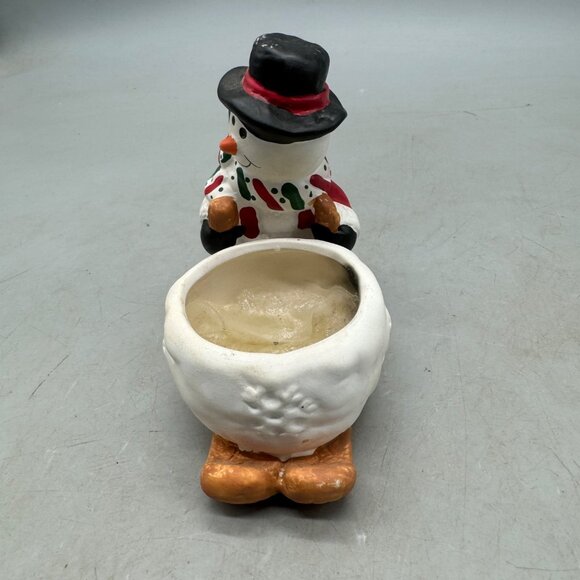 Christmas Holiday Snowman Candle Holder With Sled Design 5" Tall READ - Picture 3 of 7
